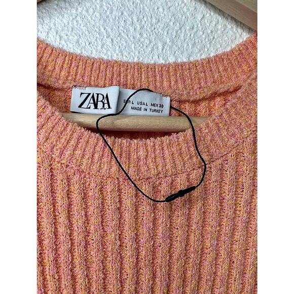 ZARA Orange Ribbed Sleeveless Knit Mini Dress Size L - Picture 2 of 9